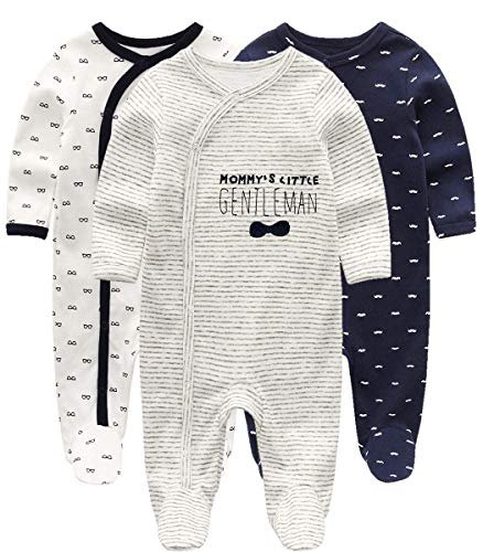 Kiddiezoom Baby and Toddler Boys'Snug Fit Footed Cotton One-Piece Romper Jumpsuit White