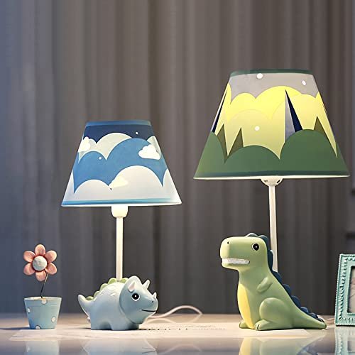 Kids Table Lamp, Dinosaur Lamp Design Bedside Table Lamp, 13 Inch Tall Desk Lamp with Barrel Lampshade for Boys Bedroom Décor, Come with an LED Bulb (Green Dinosaur)