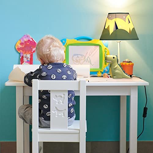 Kids Table Lamp, Dinosaur Lamp Design Bedside Table Lamp, 13 Inch Tall Desk Lamp with Barrel Lampshade for Boys Bedroom Décor, Come with an LED Bulb (Green Dinosaur)