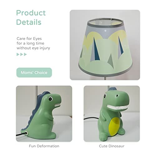 Kids Table Lamp, Dinosaur Lamp Design Bedside Table Lamp, 13 Inch Tall Desk Lamp with Barrel Lampshade for Boys Bedroom Décor, Come with an LED Bulb (Green Dinosaur)