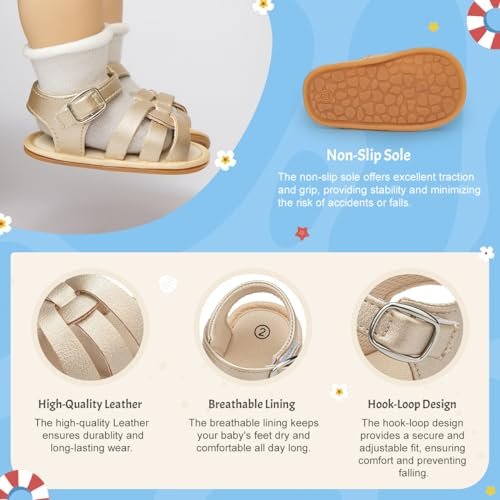 KIDSUN Baby Infant Girls Boys Sandals Non Slip Rubber Sole Summer Beach Outdoor First Walker Crib Shoes