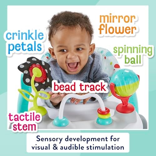 Kolcraft Tiny Steps 2 in 1 Foldable Infant and Baby Push Walker with Wheels, Seated or Walk-Behind Design, Entertaining Developmental Activities for Boys and Girls, Wide Base Sturdy Frame, Bubbles