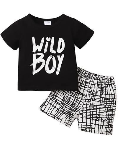 Kucnuzki Toddler Baby Boy Clothes Outfits Short Summer Sleeve Letters Printed Shirt Shorts Sets 2PC Little Boy Clothing