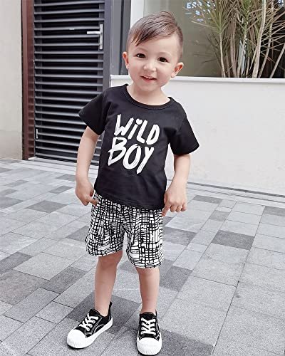 Kucnuzki Toddler Baby Boy Clothes Outfits Short Summer Sleeve Letters Printed Shirt Shorts Sets 2PC Little Boy Clothing