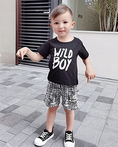 Kucnuzki Toddler Baby Boy Clothes Outfits Short Summer Sleeve Letters Printed Shirt Shorts Sets 2PC Little Boy Clothing