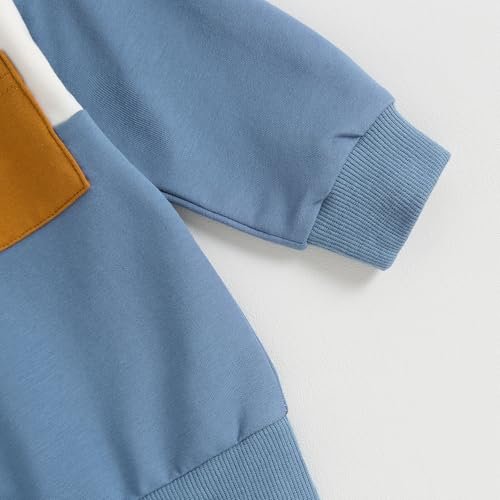 Kupretty Toddler Baby Boy Fall Winter Clothes Color Block Long Sleeve Sweatshirt Pullover Tops + Joggers Pants Outfit Set
