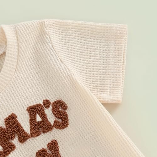 Kupretty Toddler Baby Boy Summer Clothes Embroiderey Waffle Knit Short Sleeve T-Shirt Tees + Casual Shorts Cute Clothing Set