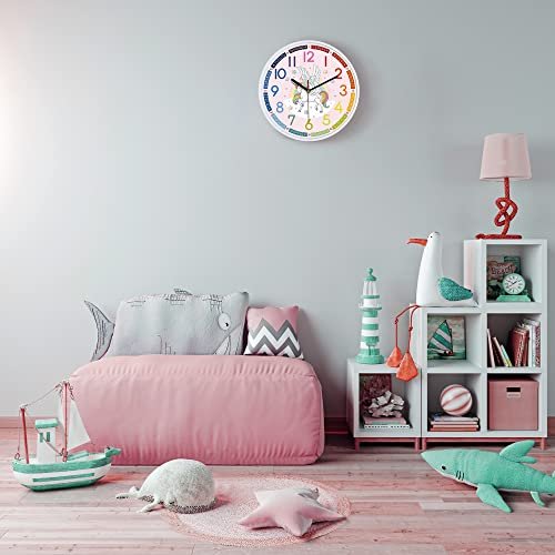 Lafocuse Modern Silent 12 Inch Colorful Unicorn Wall Clock for Kids Bedrooms, Classroom, Playroom Decor