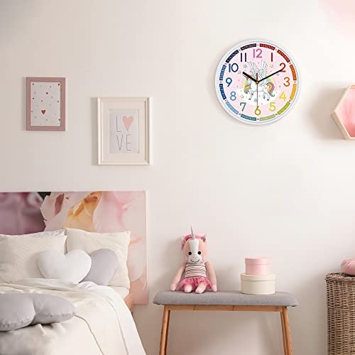 Lafocuse Modern Silent 12 Inch Colorful Unicorn Wall Clock for Kids Bedrooms, Classroom, Playroom Decor