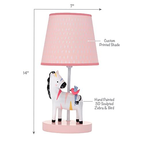 Lambs & Ivy Jazzy Jungle Zebra White/Peach Nursery Lamp with Shade & Bulb