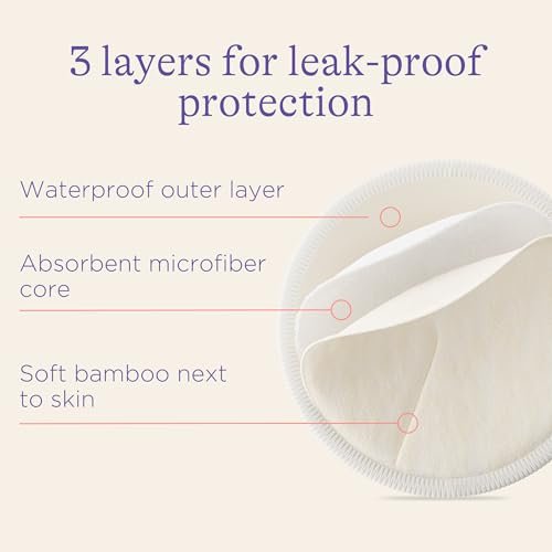 Lansinoh Washable Nursing Pads, Made with Organic Bamboo Viscose, Reusable Breast Pads for Breastfeeding with Wash Bag, Breastfeeding Essentials, 10 Count