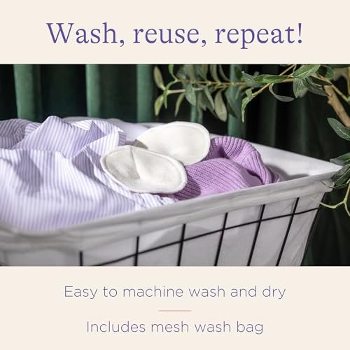 Lansinoh Washable Nursing Pads, Made with Organic Bamboo Viscose, Reusable Breast Pads for Breastfeeding with Wash Bag, Breastfeeding Essentials, 10 Count