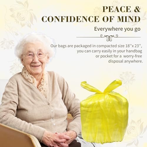 Large Adult Diaper Disposal Bags (18 x 23in), 96 Count, Lemon Scented, Waste Disposal for Elderly, Baby Dipaer Trash Bags, Sanitary Prouducts & Pet Waste Disposal, Yellow