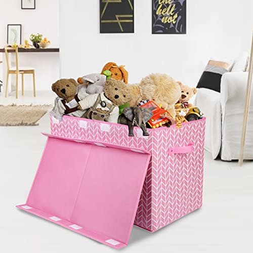 Large Toy Storage Box Chest for Girls Kids, Sturdy Toy Box Bin Organizer Baskets with Lid for Living Room, Nursery, Closet, Bedroom, Playroom 25"x13" x16" (Pink)