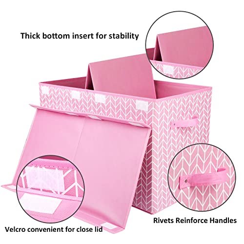 Large Toy Storage Box Chest for Girls Kids, Sturdy Toy Box Bin Organizer Baskets with Lid for Living Room, Nursery, Closet, Bedroom, Playroom 25"x13" x16" (Pink)