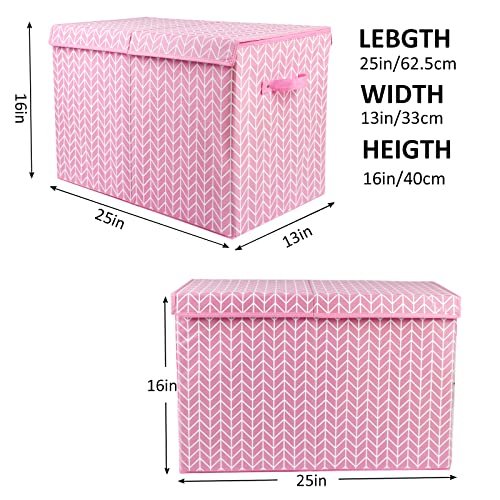 Large Toy Storage Box Chest for Girls Kids, Sturdy Toy Box Bin Organizer Baskets with Lid for Living Room, Nursery, Closet, Bedroom, Playroom 25"x13" x16" (Pink)
