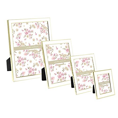 Laura Ashley 2x3 White Enamel Picture Frame, Gold Metal Edge with Easel, for Countertop, Counterspace, Tabletop Display, Bookshelf, Desk, Wall Décor, Photo Gallery (2x3, White W/Gold)