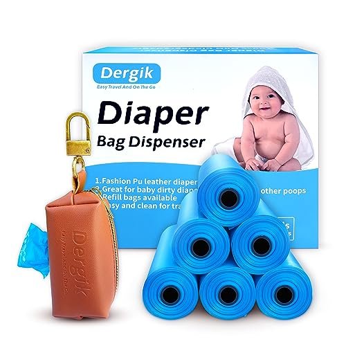 LEATHER Diaper Disposable Bags Dispenser | 105 Diapers Disposal Trash Bag (7 Rolls Refill), Fit Most Waste Bag Dispenser On-the-Go, Baby Poop| 1.0 Mil Thick, Tear Resistant, Brown