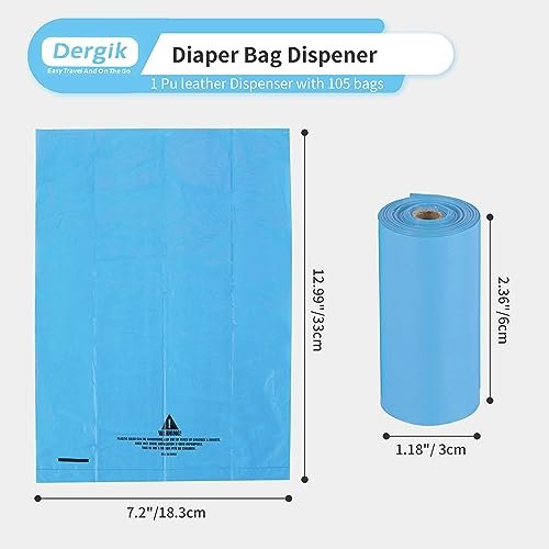 LEATHER Diaper Disposable Bags Dispenser | 105 Diapers Disposal Trash Bag (7 Rolls Refill), Fit Most Waste Bag Dispenser On-the-Go, Baby Poop| 1.0 Mil Thick, Tear Resistant, Brown