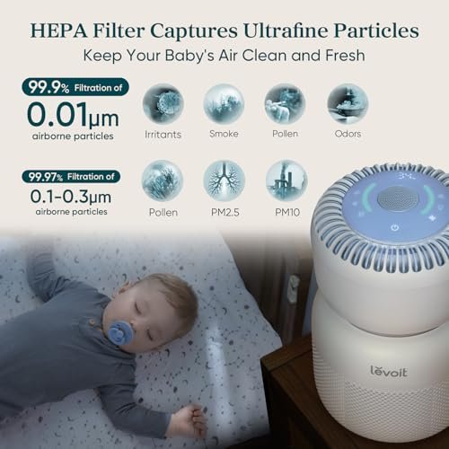 LEVOIT Air Purifier for Baby with White Noise Sound Machine and Blue-Light-Free Night Light in Bedroom, HEPA Filter Removes Ultrafine Particle, AHAM VERIFIDE, 5 Air Quality Monitor, Smart WiFi, Sprout