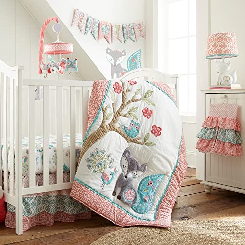 Levtex Baby - Fiona Table Lamp - Spindle Base with Pink Rosette Shade - Nursery Lamp - Base and Shade - Pink, Teal, White - Nursery Accessories - Measurements: 22 in. high and 6 in. Diameter