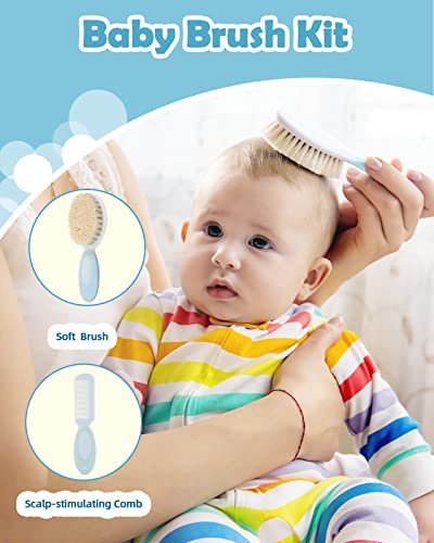 Lictin Baby Grooming Kit 15PCS Baby Health Care Set Portable Baby Travel Kit, Safety Cutter Baby Nail Kit for Nursing Baby Girl Boys Heath and Grooming (Blue)