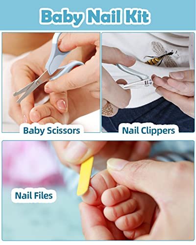 Lictin Baby Grooming Kit 15PCS Baby Health Care Set Portable Baby Travel Kit, Safety Cutter Baby Nail Kit for Nursing Baby Girl Boys Heath and Grooming (Blue)