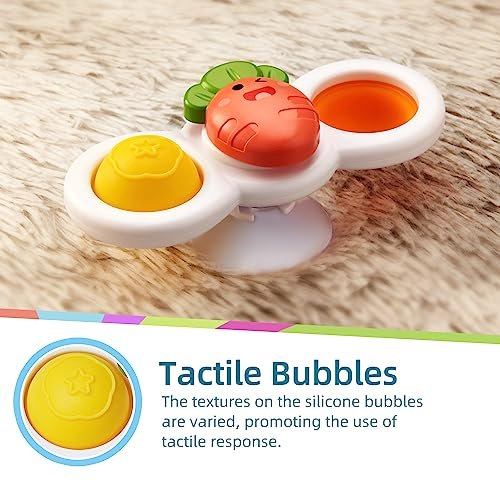 LiKee Strong Suction Cup Fidget Rotating Sensory Bath Toys for Baby 12 18 Months Airplane Car Travel Table & Window Toys for 1 2 Years Old Toddler Boys and Girls (Sun)