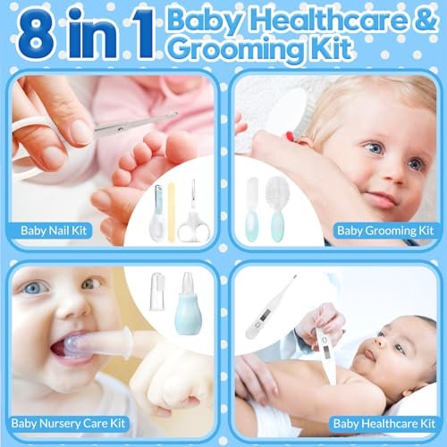 Little Angel Baby Grooming Kit,Baby Grooming Kit Newborn Care Set with Hair Brush Comb Finger Toothbrush Nasal Aspirator etc for Nursery Newborn Infant Toddlers Boys Girls(Blue)