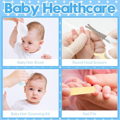 Little Angel Baby Grooming Kit,Baby Grooming Kit Newborn Care Set with Hair Brush Comb Finger Toothbrush Nasal Aspirator etc for Nursery Newborn Infant Toddlers Boys Girls(Blue)