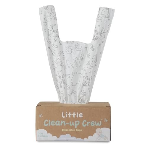 Little Clean Up Crew Disposable Diaper Bags - 200 Count, 7" x 15” Biodegradable Baby Poop Bags | US BPI, ASTM D6400, EN 13432 Certified | Leak-Proof, Lavender-Scented, Easy-Tie Handles & Durable