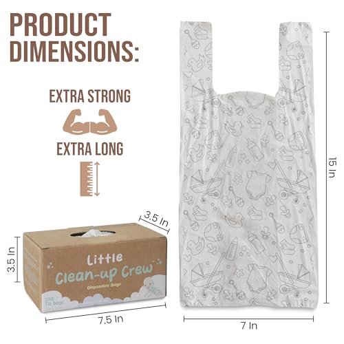 Little Clean Up Crew Disposable Diaper Bags - 200 Count, 7" x 15” Biodegradable Baby Poop Bags | US BPI, ASTM D6400, EN 13432 Certified | Leak-Proof, Lavender-Scented, Easy-Tie Handles & Durable
