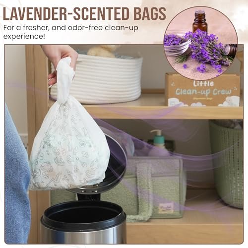 Little Clean Up Crew Disposable Diaper Bags - 200 Count, 7" x 15” Biodegradable Baby Poop Bags | US BPI, ASTM D6400, EN 13432 Certified | Leak-Proof, Lavender-Scented, Easy-Tie Handles & Durable