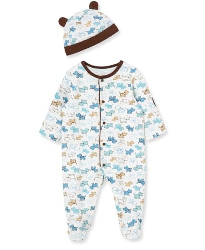 Little Me Baby Boy Clothes 2-Piece Baby Sleeper and Cap Set, 100% Cotton Footies Baby Essentials, Preemie to 9 Months