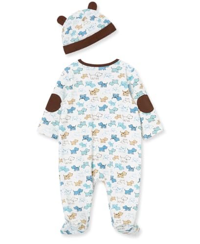 Little Me Baby Boy Clothes 2-Piece Baby Sleeper and Cap Set, 100% Cotton Footies Baby Essentials, Preemie to 9 Months