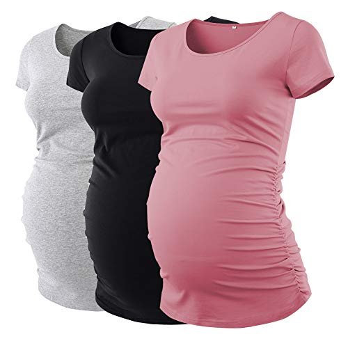 Liu & Qu Womens Maternity Tops Short Sleeve Round Neck Pregnancy Shirts 3 Packs