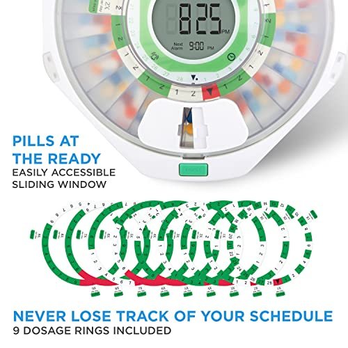 Live Fine 28-Day Automatic Pill Dispenser Frosted Lid with Upgraded LCD Display and Key Lock, Sound & Light for Prescriptions, Medication, Vitamins, Supplements & More