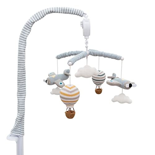 LIVING TEXTILES Baby Music Mobile - Up & Away Crib Toy, Sky Hot Air Balloon,Clouds Planes, Musical Nursery Decor, Calming Soother with 12 Lullabies Essential Perfect Toy for Boys Girls, Blue