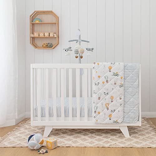 LIVING TEXTILES Baby Music Mobile - Up & Away Crib Toy, Sky Hot Air Balloon,Clouds Planes, Musical Nursery Decor, Calming Soother with 12 Lullabies Essential Perfect Toy for Boys Girls, Blue
