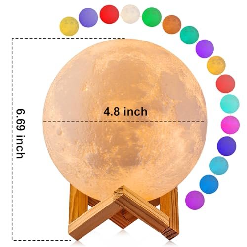 LOGROTATE Moon Lamp, 16 Colors LED Night Light for Kids 3D Printing Moon Light with Stand& Remote/Touch Control & Timing, Moon Light Lamp for Kid Friend Birthday Gifts, Room Decor (Diameter 4.8 INCH)
