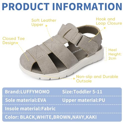 Luffymomo Boys Girls Sandals Closed Toe Lightweight Shoes Adjustable Beach Summer Sandal for Toddler Kids