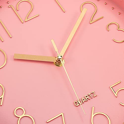 Lumuasky Pink Wall Clock Modern Battery Operated Analog Small Cute Silent Non-Ticking Decorative Clock for School Office Classroom Bedroom Kitchen Living Room Nursery Decor (10 inch)