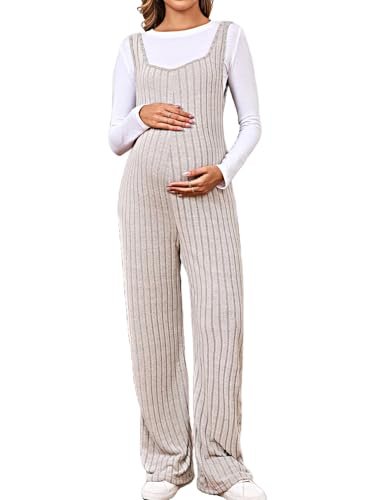MakeMeChic Women's Maternity Jumpsuits Sleeveless Rib Knitted Straight Leg Overalls Romper