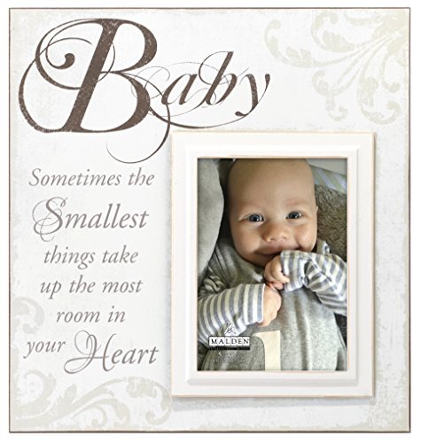 Malden International Designs Crème Silkscreened Wood "Baby" Picture Frame, 5x7, Off White