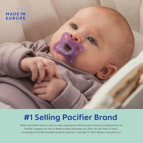 MAM Comfort Baby Pacifiers, Lightweight One-Piece Full Silicone Binky for Newborns 3-12 Months, BPA-Free, Easy to Clean Pacifier, Best for Breastfed Babies, 4 Count Binkies