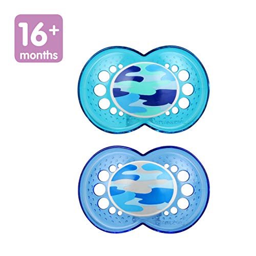 MAM Original Baby Pacifier, Nipple Shape Helps Promote Healthy Oral Development, Sterilizer Case, 2 Pack, 16+ Months, Camo/Boy