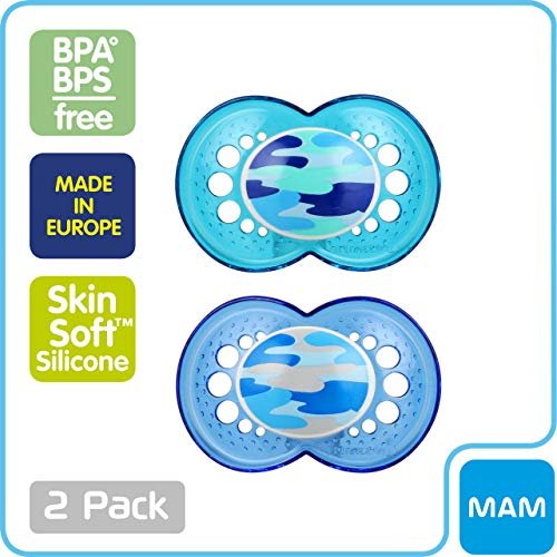 MAM Original Baby Pacifier, Nipple Shape Helps Promote Healthy Oral Development, Sterilizer Case, 2 Pack, 16+ Months, Camo/Boy