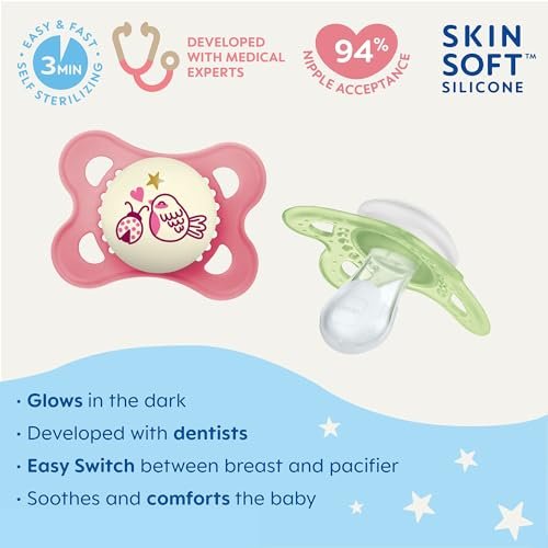 MAM Original Day & Night Pacifiers, Binky Pacifier for 0-6 Months, BPA-Free Silicone, Glows in The Dark, Best for Newborn Babies, Developed with Medical Experts, 4 Count Binkies