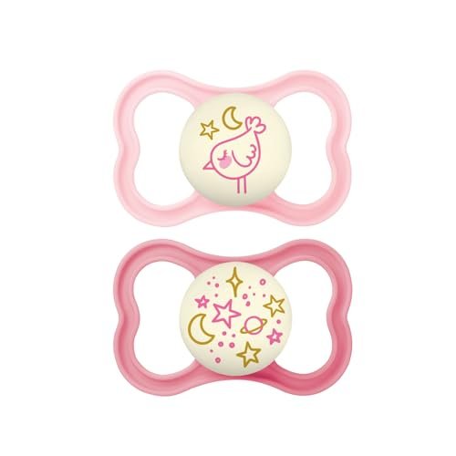 MAM Supreme Night Baby Pacifier, for Sensitive Skin, Patented Nipple, 2 Pack, 6-16 Months, Girl,2 Count (Pack of 1)