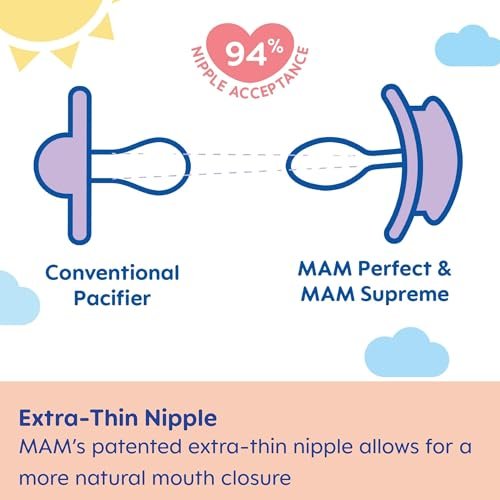 MAM Supreme Night Baby Pacifier, for Sensitive Skin, Patented Nipple, 2 Pack, 6-16 Months, Girl,2 Count (Pack of 1)